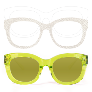 Hellen Highwater Sunglasses – Neon Olive Lenses + Shimmer Nude Python & White Eyewear Appliqués