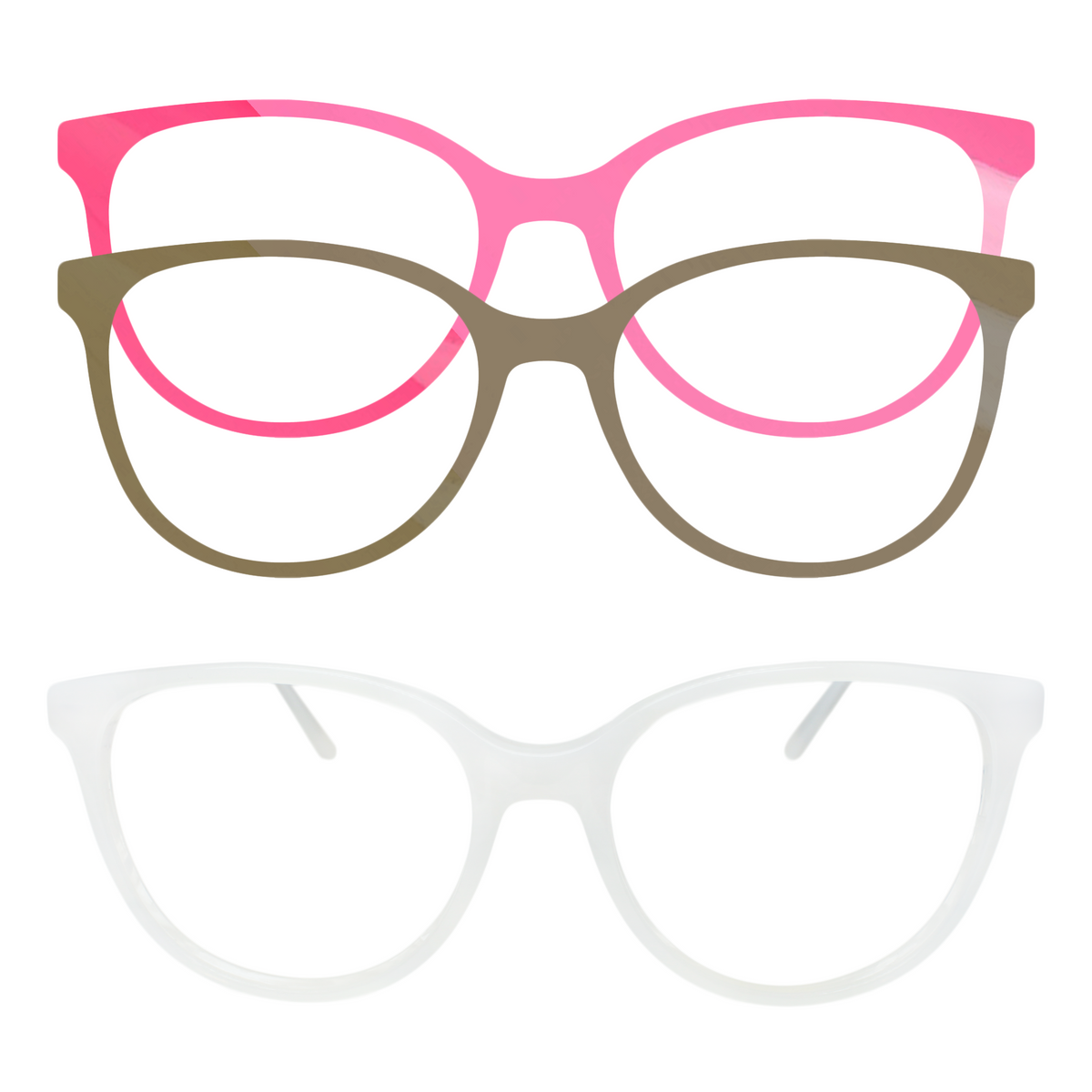 Starr Queen Readers – Ivory Horn with Hot Pink &amp; Olive Eyewear Appliqués