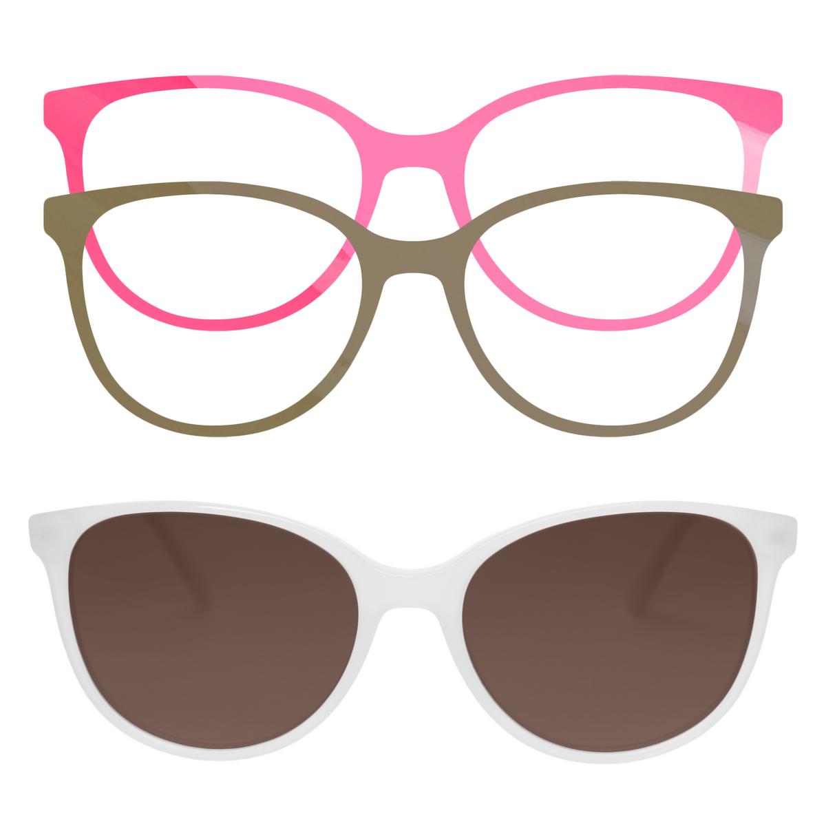 Starr Queen Sunglasses – Ivory Horn + Hot Pink &amp; Olive Appliqués