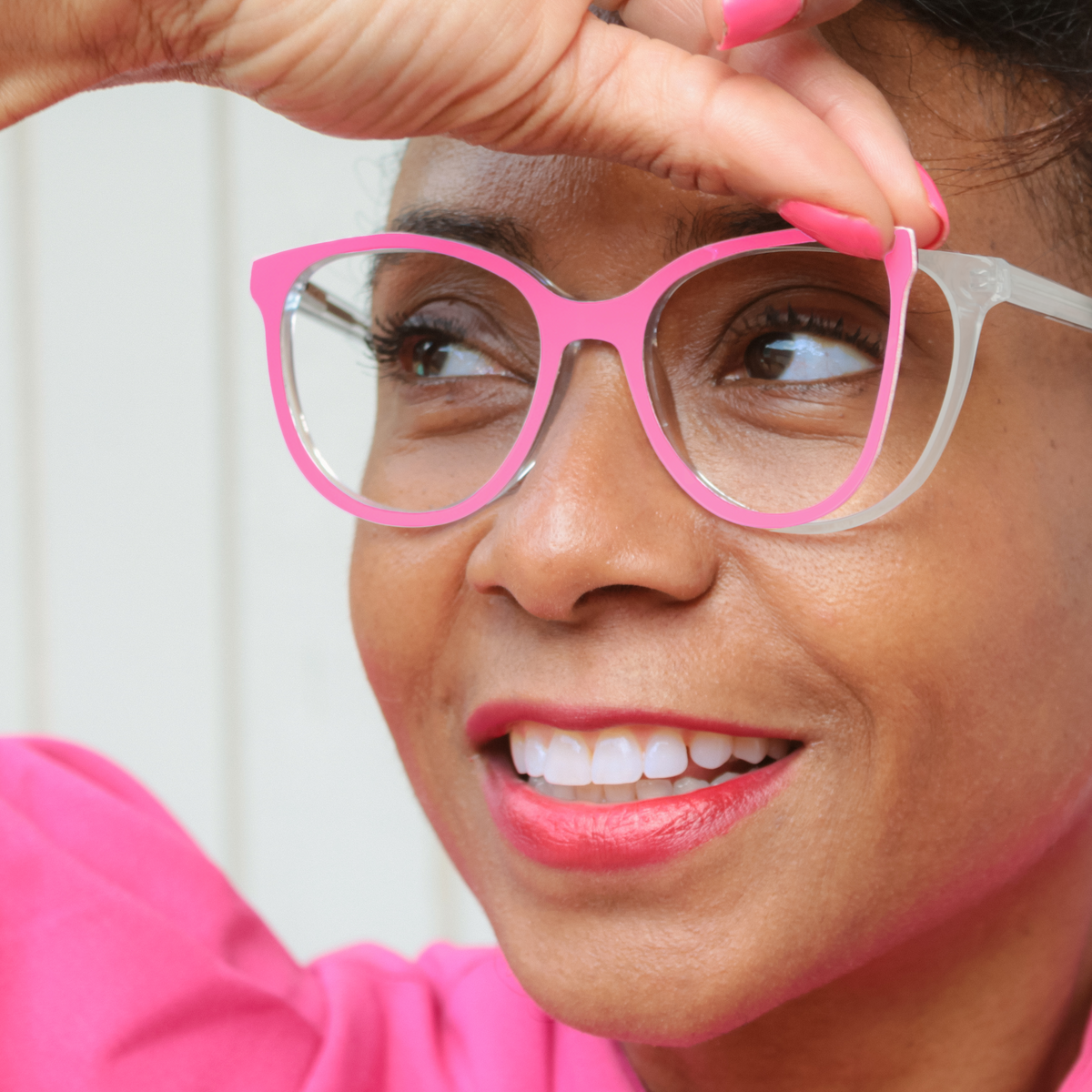 Starr Queen Readers – Ivory Horn with Hot Pink &amp; Olive Eyewear Appliqués