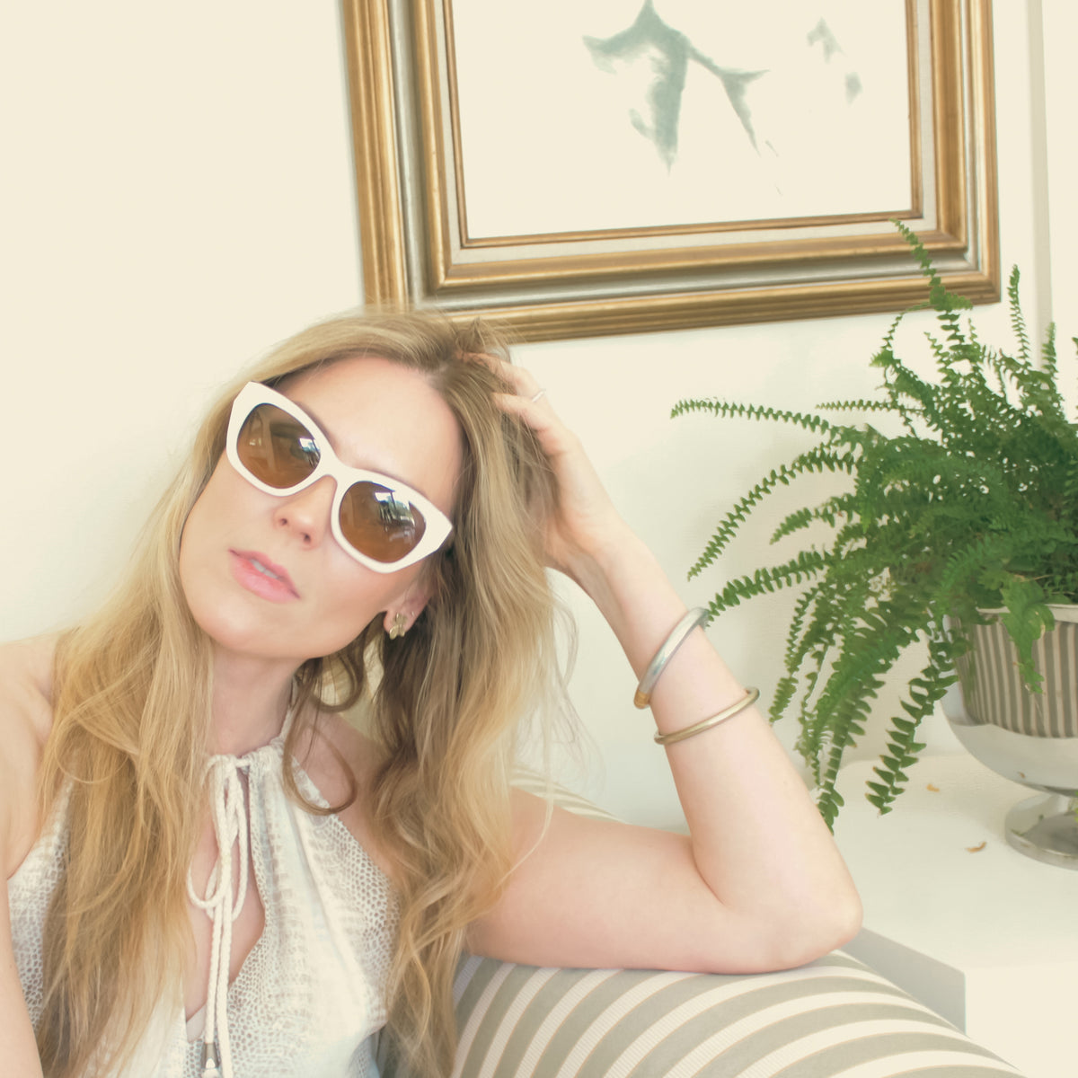 Weslyn Sunglasses – Caramel Lenses + Ivory Buttercream &amp; Shimmer Nude Python Appliqués