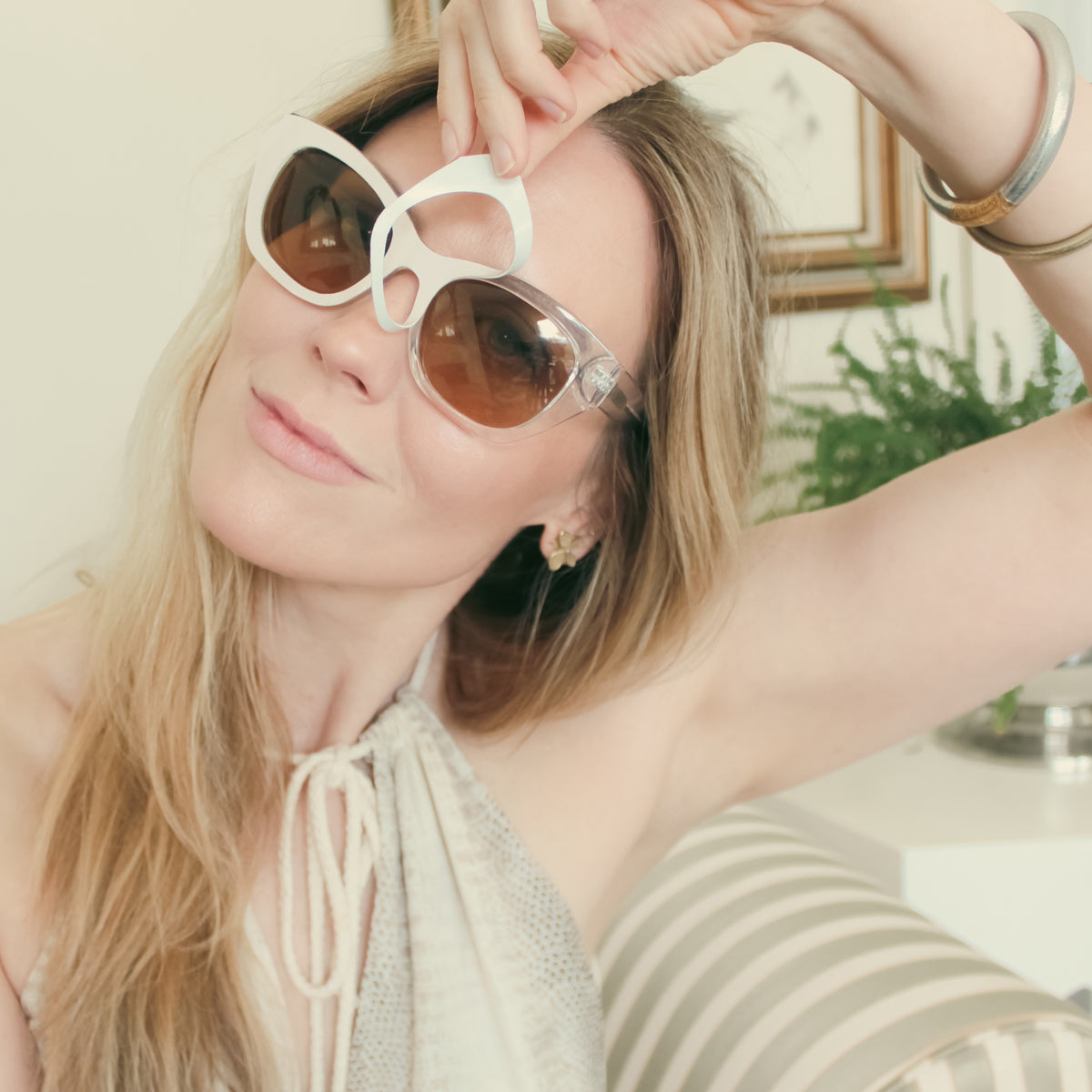 Weslyn Sunglasses – Caramel Lenses + Ivory Buttercream &amp; Shimmer Nude Python Appliqués