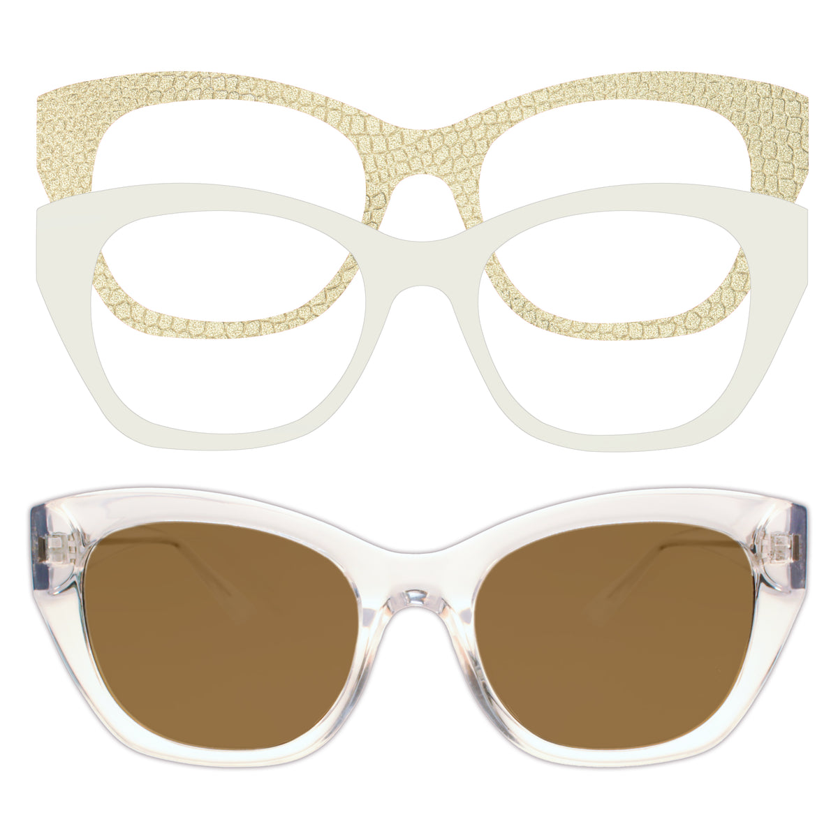 Weslyn Sunglasses – Caramel Lenses + Ivory Buttercream &amp; Shimmer Nude Python Appliqués