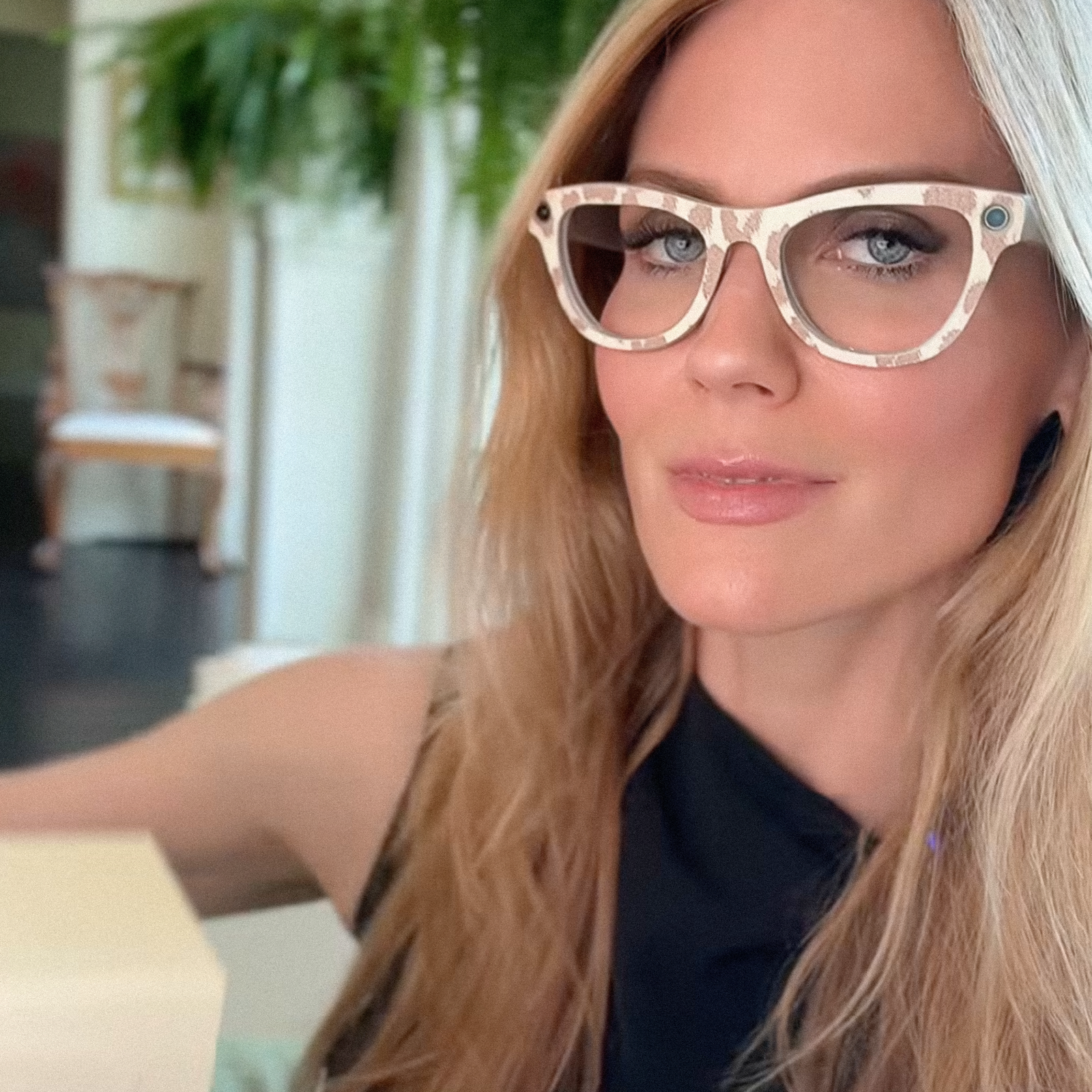 Green Room set, Chartreuse Gloss and Milan Leopard AI glasses wraps on Ray-Ban Meta skyler glasses